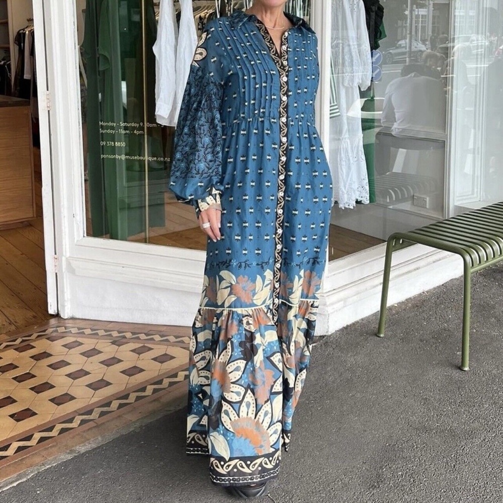 Farm Rio Blue Ainika Chill Maxi Shirtdress